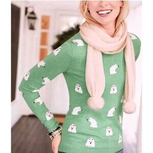 Talbots Polar Bear Sweater Crew Neck‎ Cotton Cashmere Blend Adorable Women's S